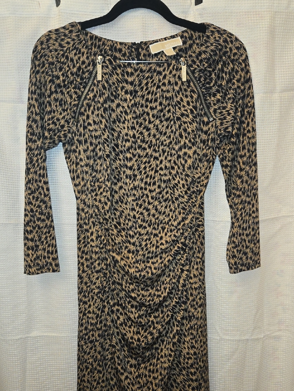 MICHAEL Michael Kors Black and Tan Animal Print Long Sleeve Dress